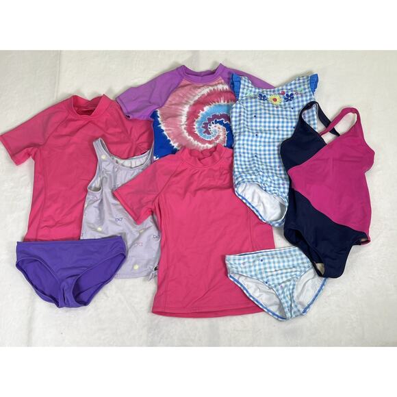 Lot of Lands End Girls Swim Pieces Size 7-8 bathing suits rash guards Charity